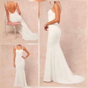 Lulus Safine White Backless Mermaid Maxi Dress Wedding Gown